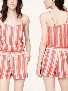 Ann Taylor LOFT Linen Cotton Striped Romper Sz 6